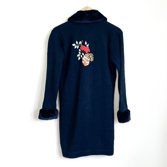 Storybook Knits Holiday Pines Cardi Sweater Size XS Beaded Embroidery Fur Collar - Picture 2 of 11